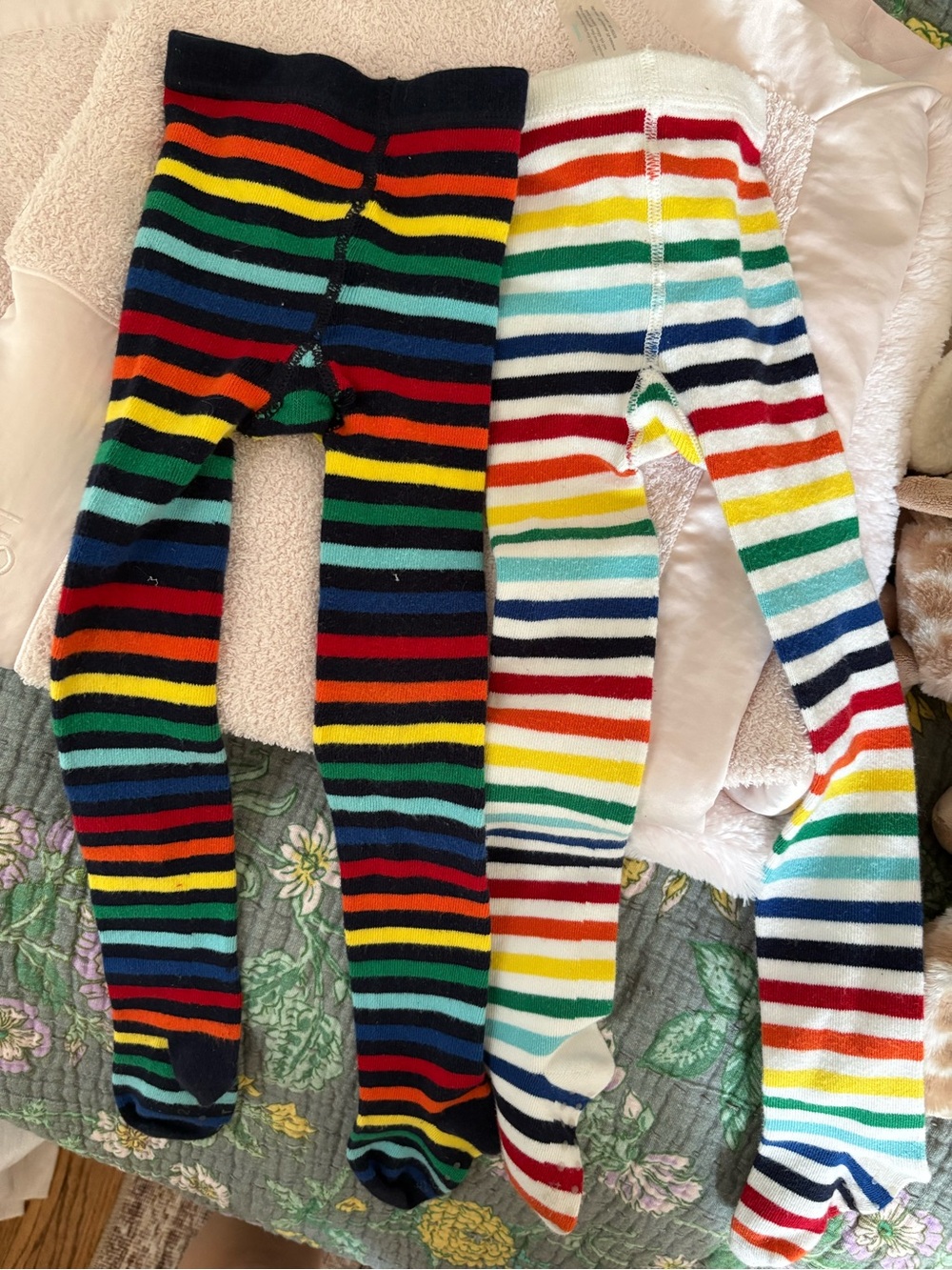 Primary Striped Rainbow Toddler Footed Tights - Two Pair